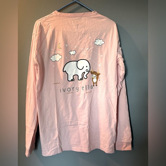 Ivory Ella Women's Pink L/S T-Shirt Elephant & Cow Taurus 100% Cotton WomensSz M - Picture 2 of 5